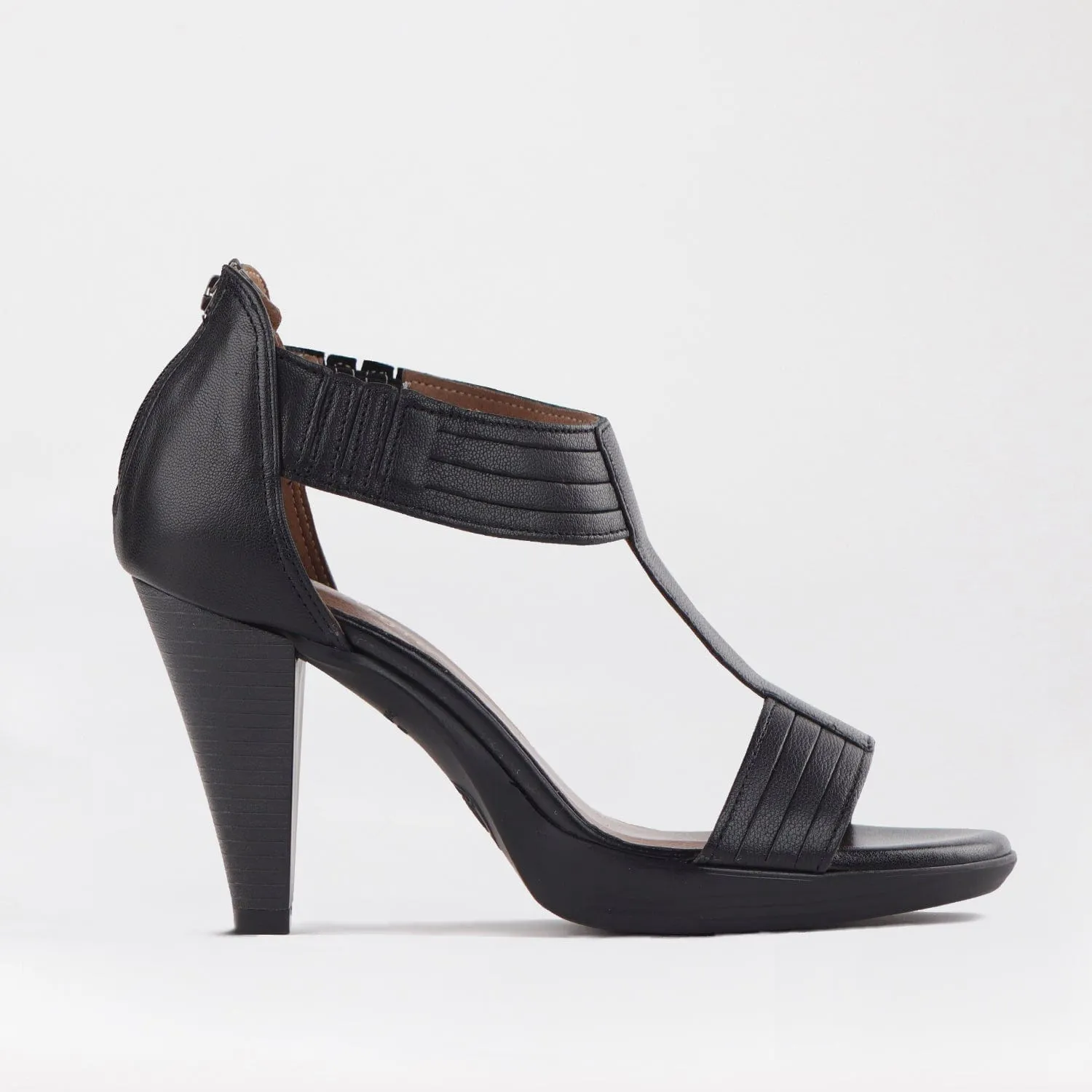Close Back T-Bar High Heel Sandal in Black - 10729