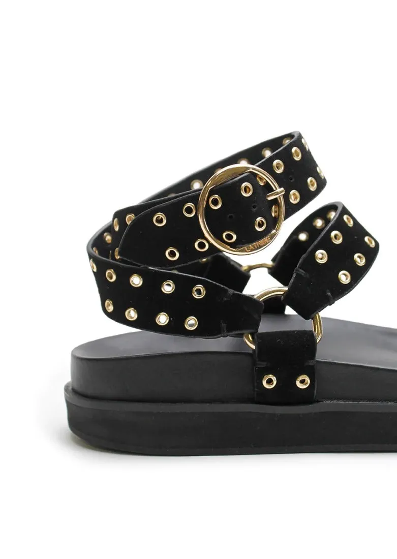 Platform Sandal Black Suede/Gold Eyelet