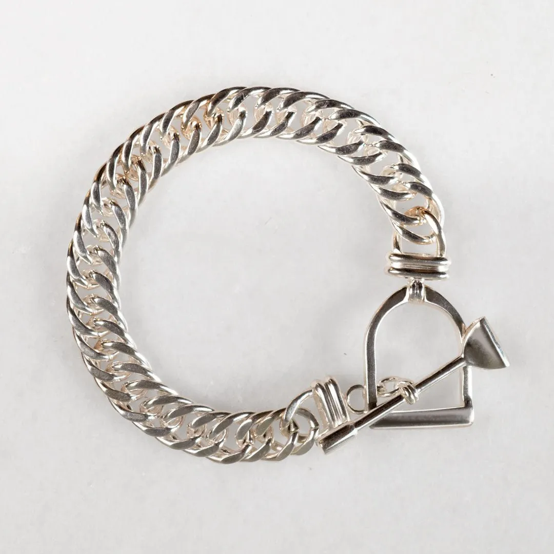 T Bar Curb Chain Stirrup Buckle Clasp Sterling Silver Plated Brass Bracelet