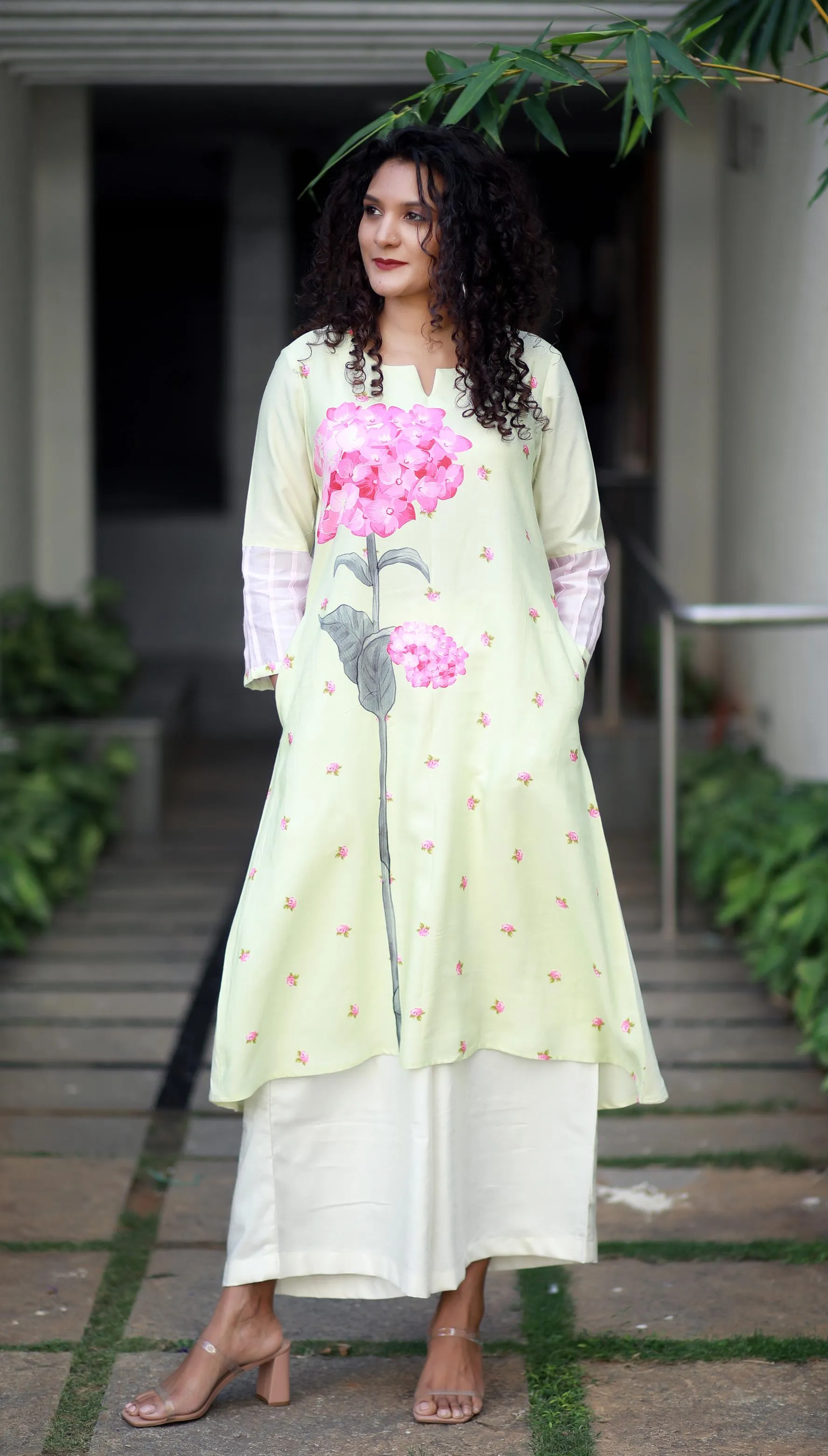 Tropical Valley Sage Green Staple Silk Kurta/ Dress