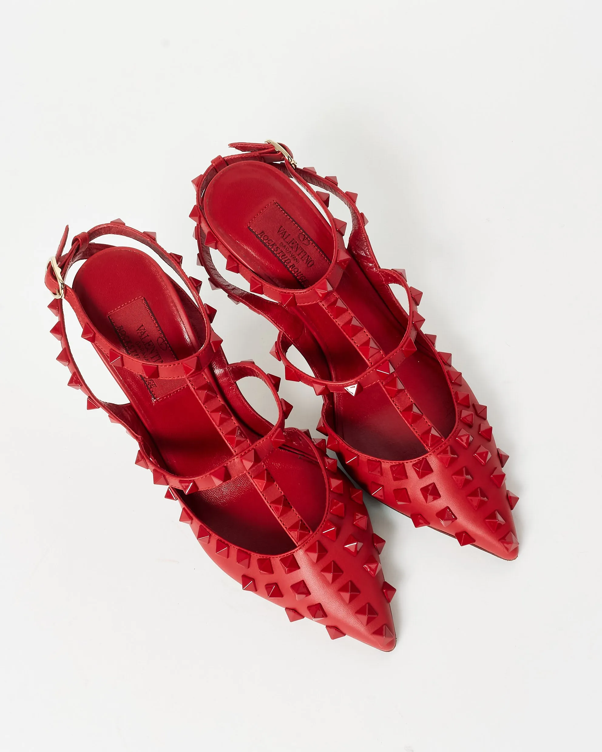 Valentino Red Leather & Tonal Rockstud Gladiator Pumps - 36